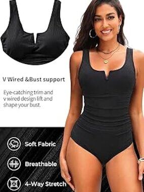 ✨Luxe Bathing Suit ANNE COLE Black One Piece Swimsuit Tummy Control Women 8 $198